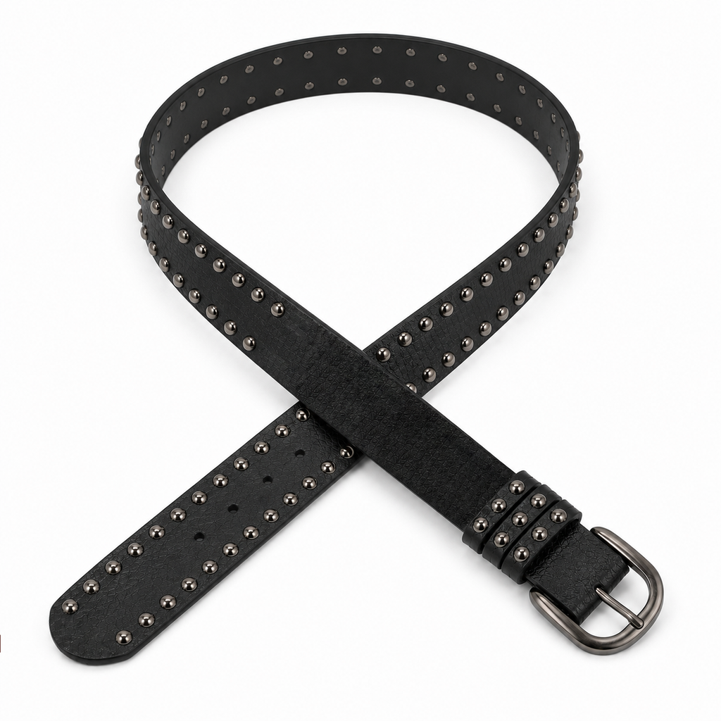 Double-Row Studded Black Belt