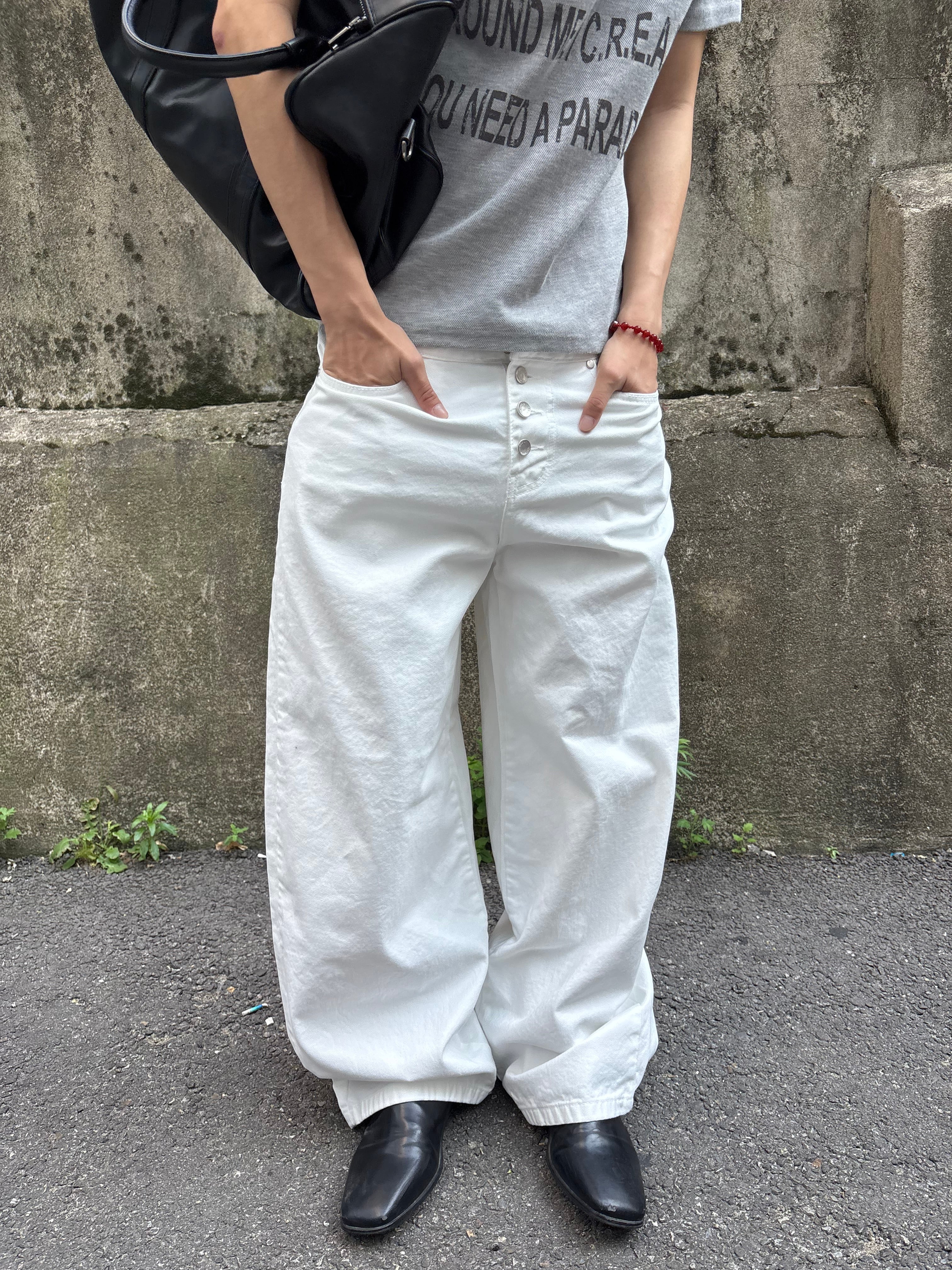 Button-Fly Layered Wide Cotton Pants
