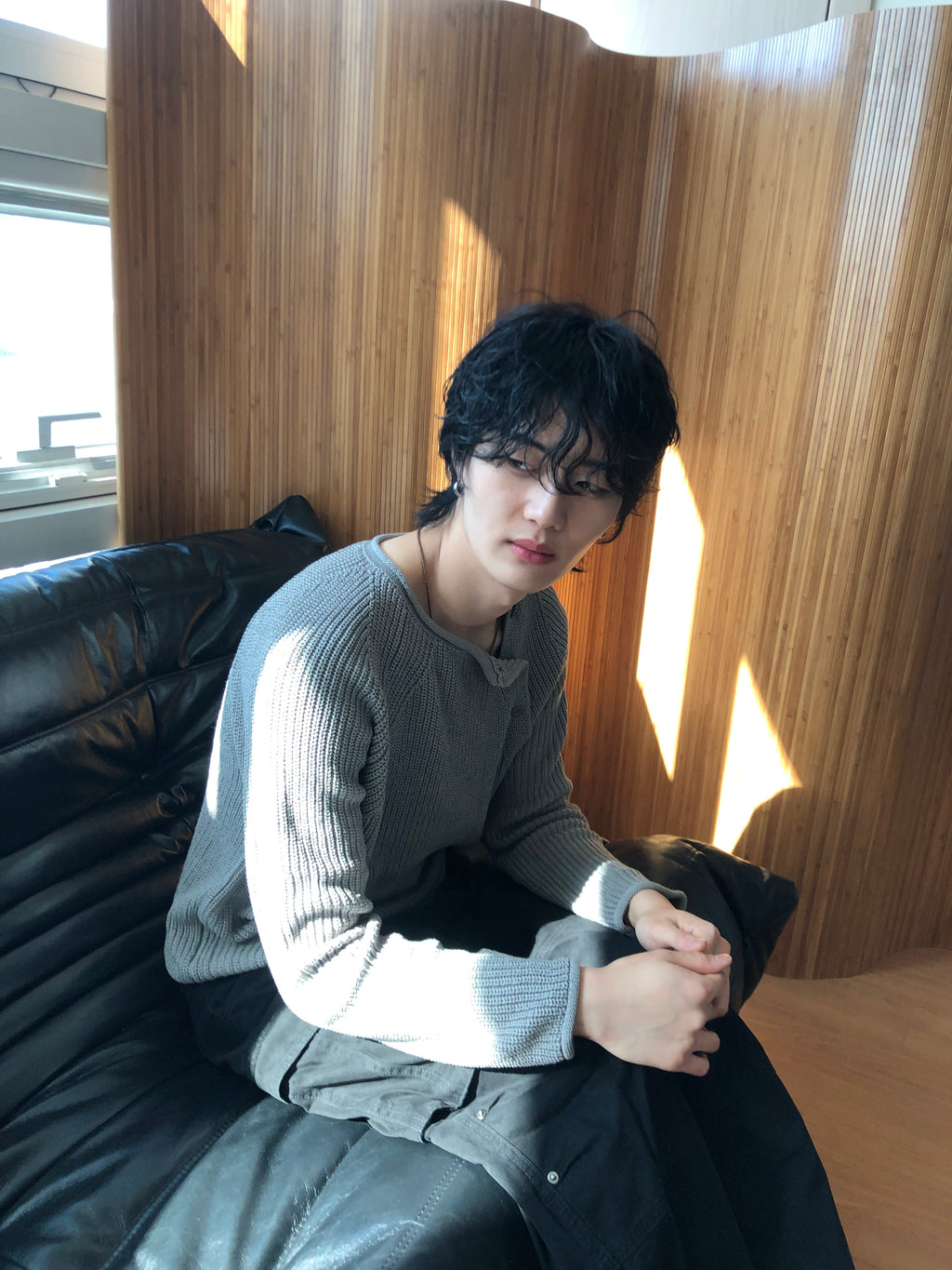 Cropped Bato Cut Henley Knit