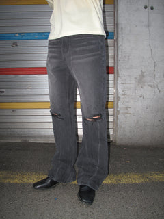 Distressed Washed Black Wide-Flare Jeans