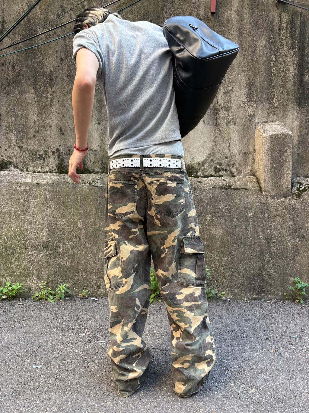 Washed Camo Panel Cargo Pants