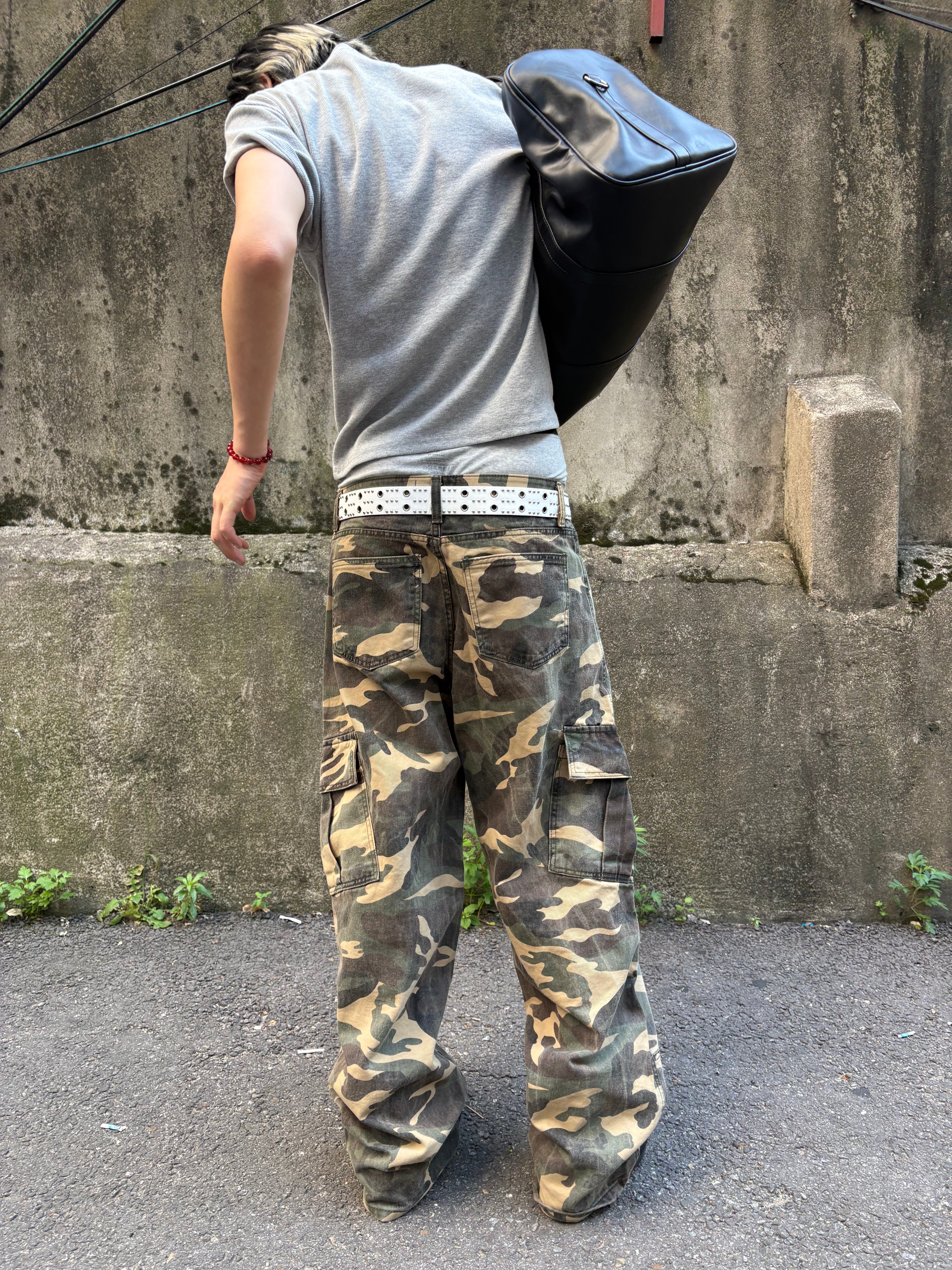 Washed Camo Panel Cargo Pants