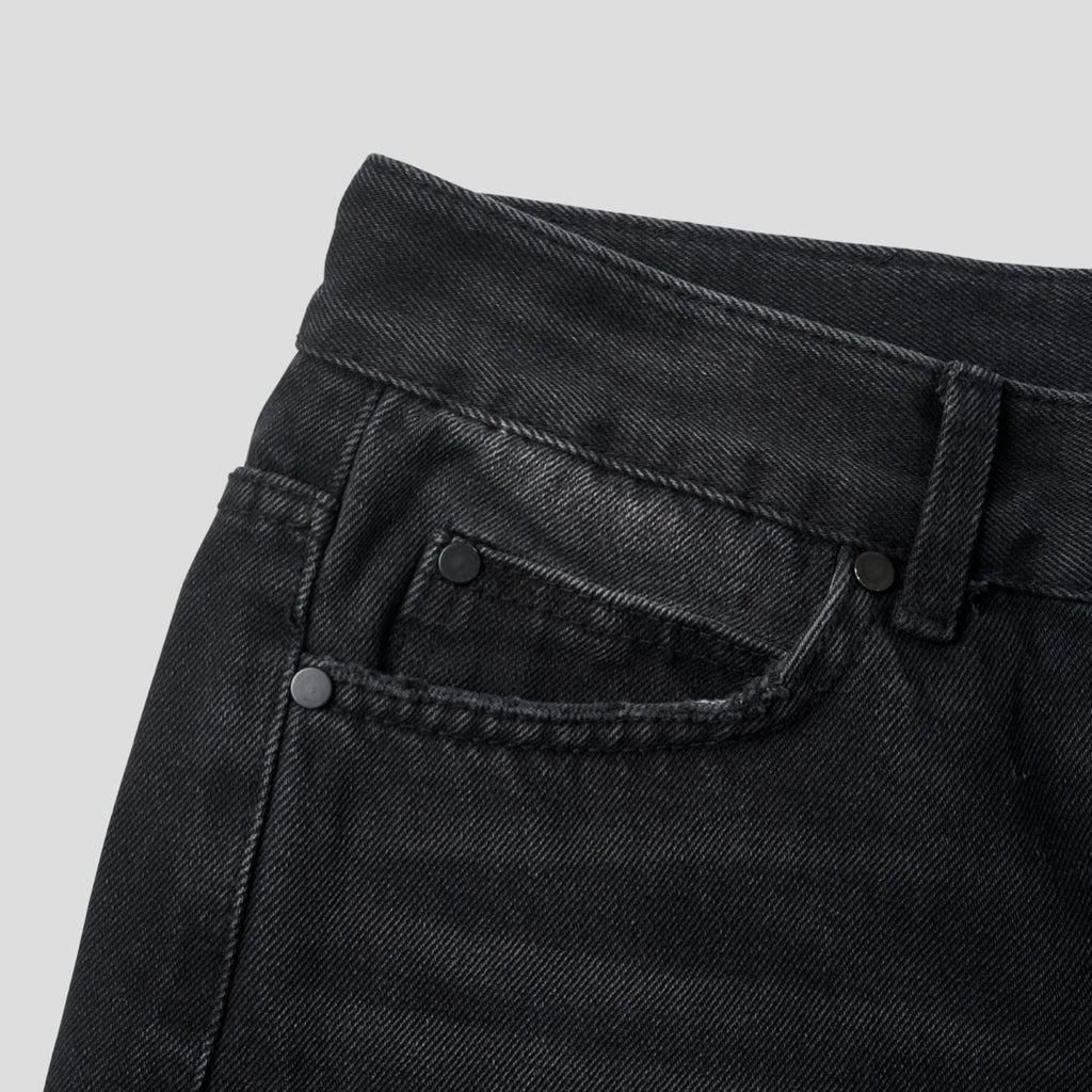 Distressed Washed Black Wide-Flare Jeans