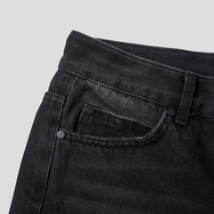 Distressed Washed Black Wide-Flare Jeans