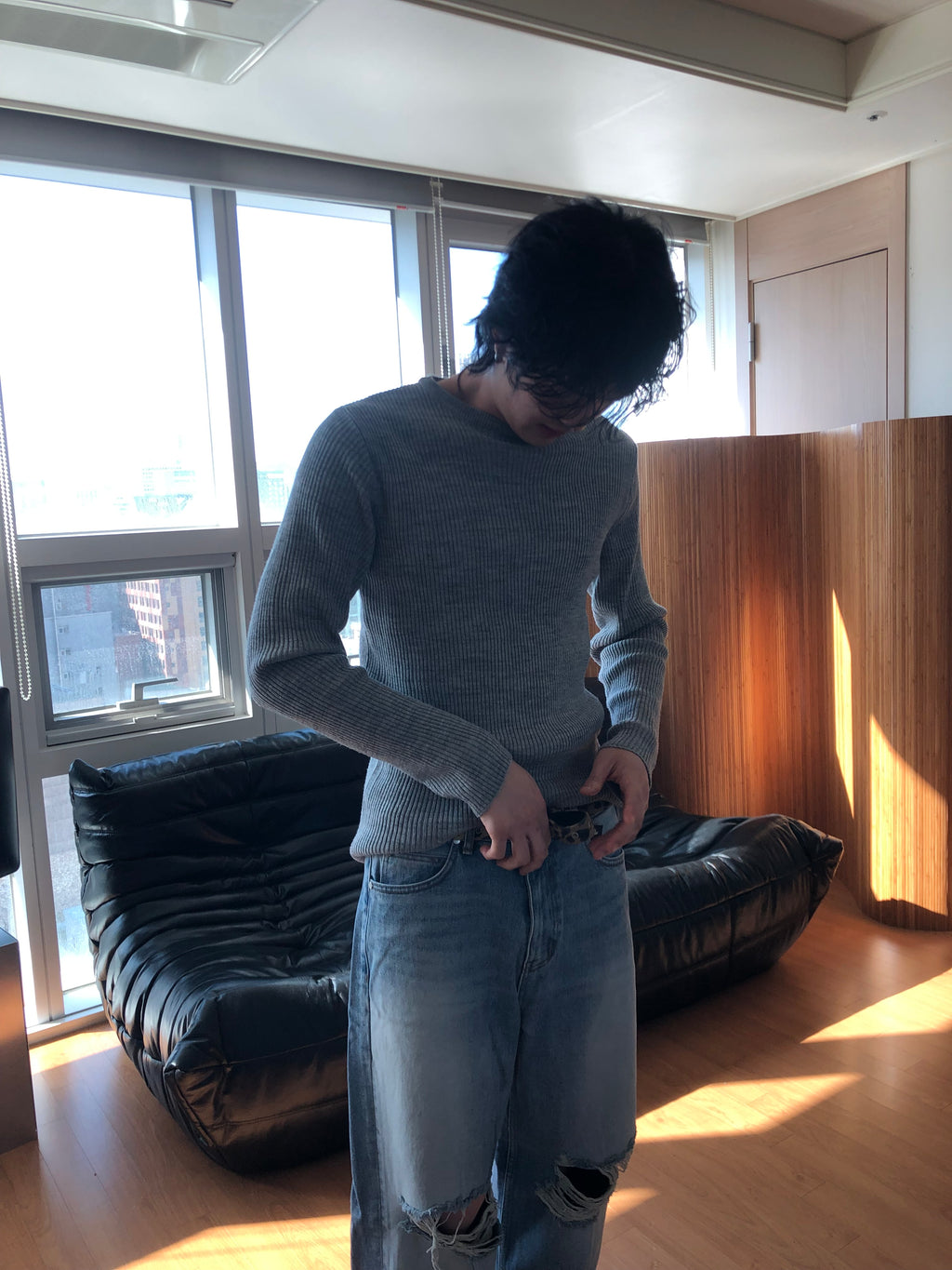 Ribbed Wool‑Blend Knit Sweater