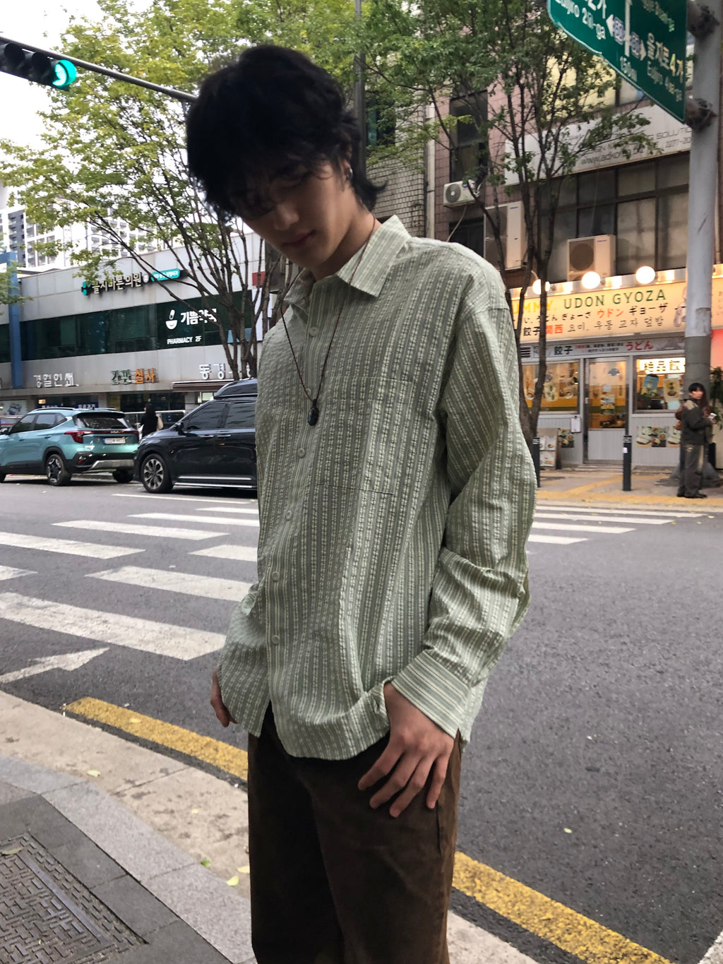 Taupe Seersucker Stripe Shirt