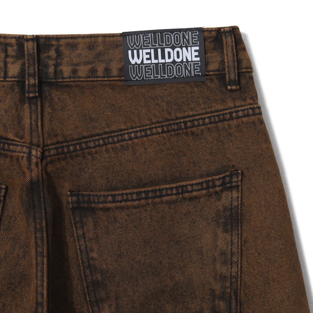Brown Vintage Wash Wide Denim Pants