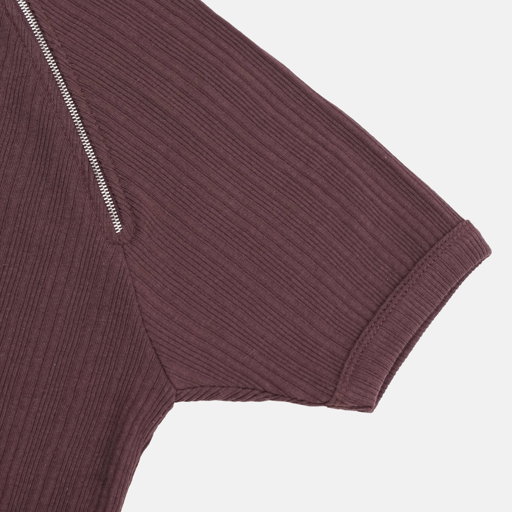 Side-Zip Ribbed Short Sleeve Knit Top