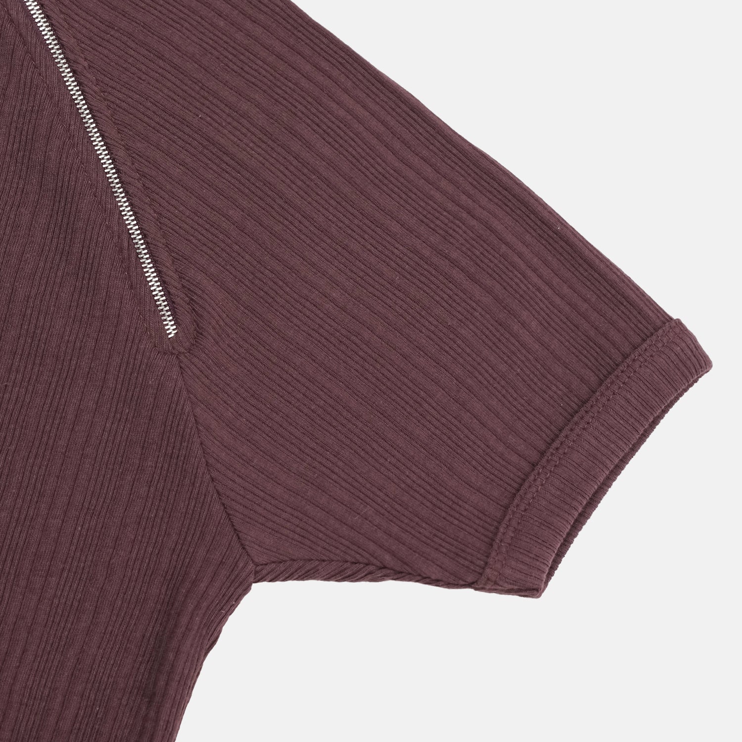 Side-Zip Ribbed Short Sleeve Knit Top
