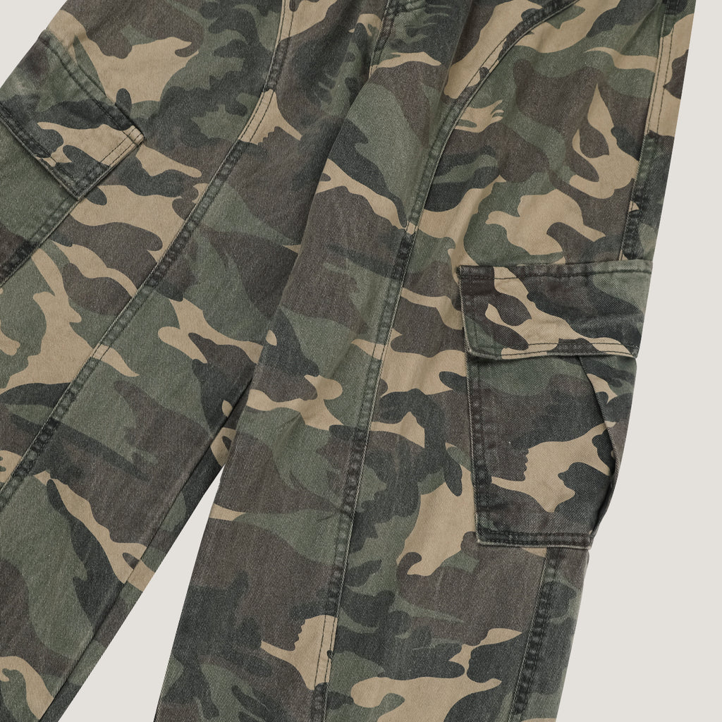 Washed Camo Panel Cargo Pants