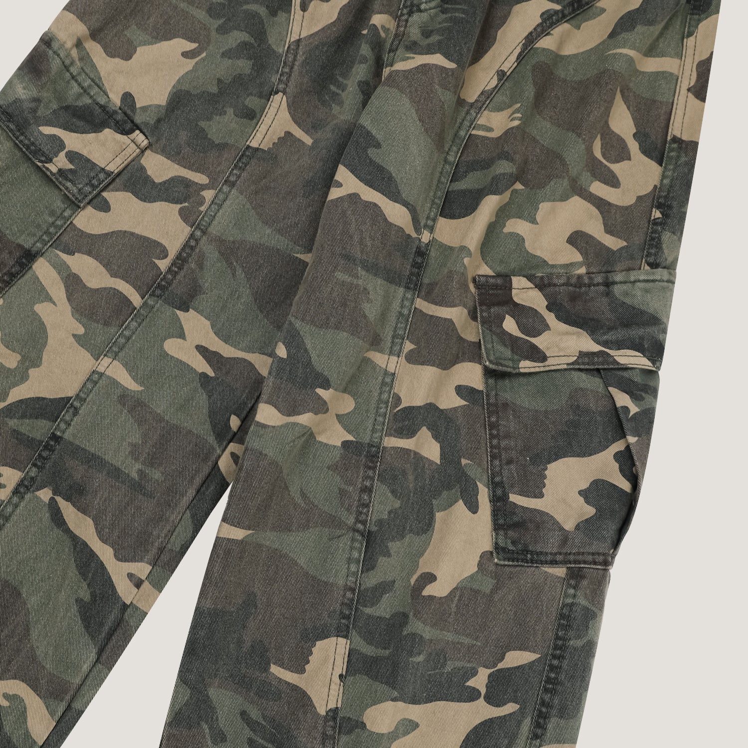 Washed Camo Panel Cargo Pants