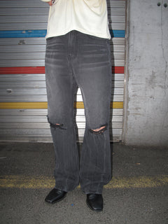 Distressed Washed Black Wide-Flare Jeans