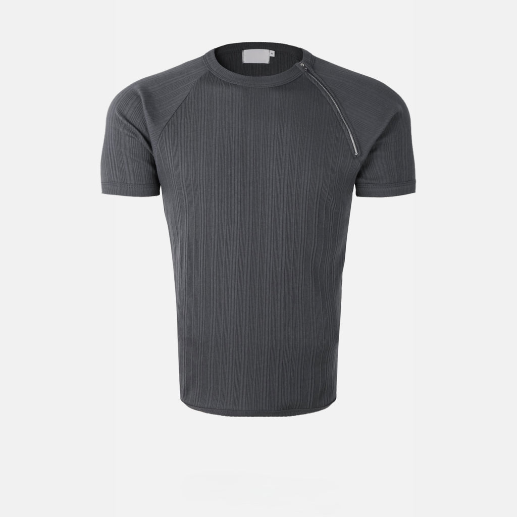 Side-Zip Ribbed Short Sleeve Knit Top