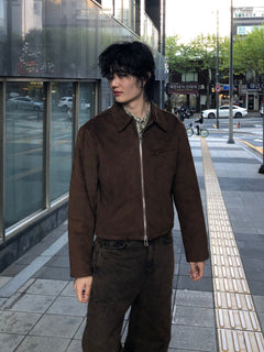 Faux Suede Cropped Zip Jacket