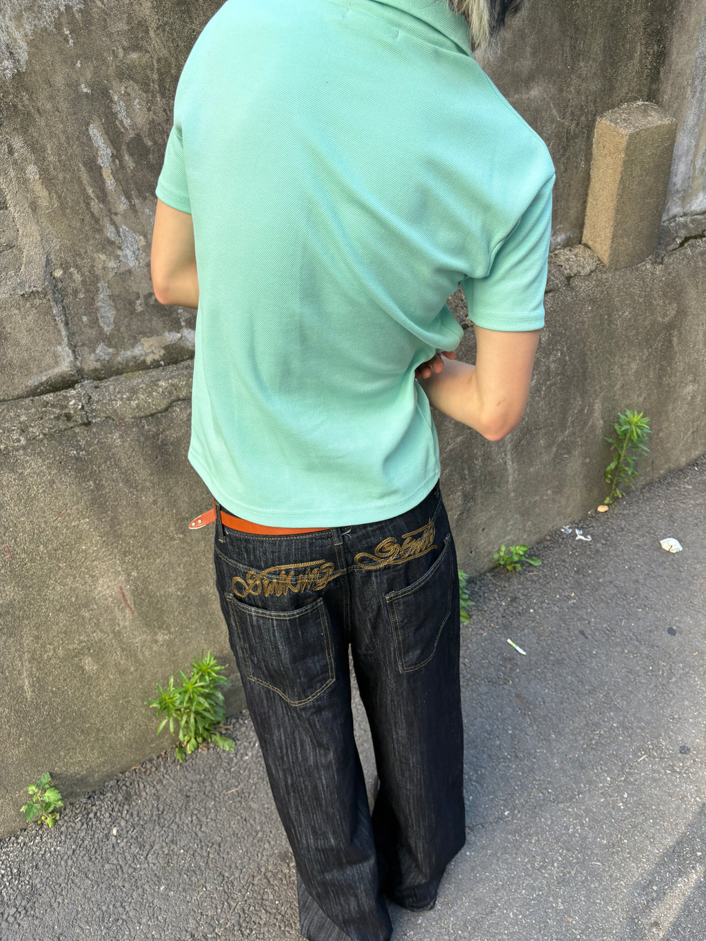 Script-Embroidered Selvedge Jeans