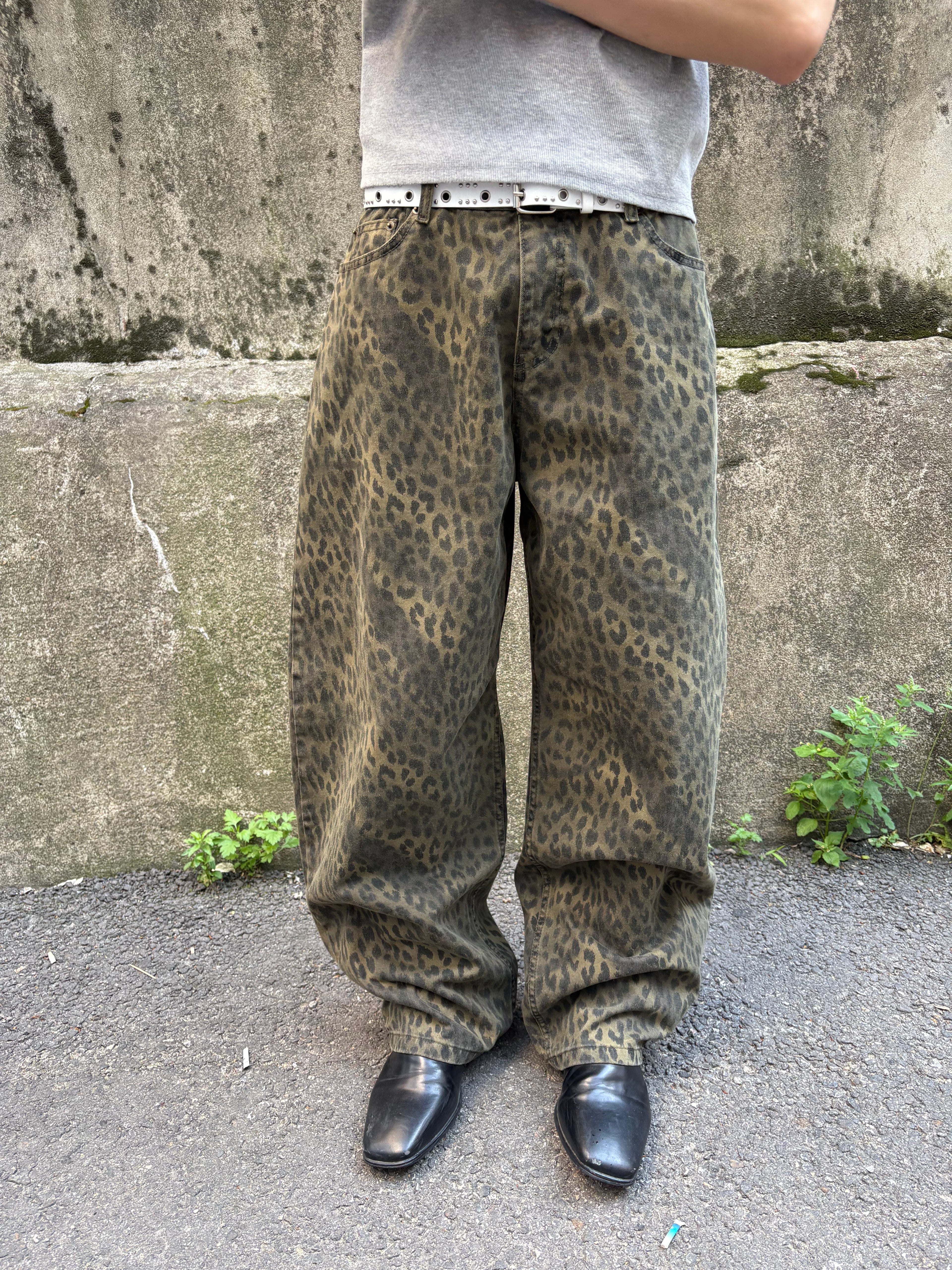 Washed Leopard Wide Cotton Pants