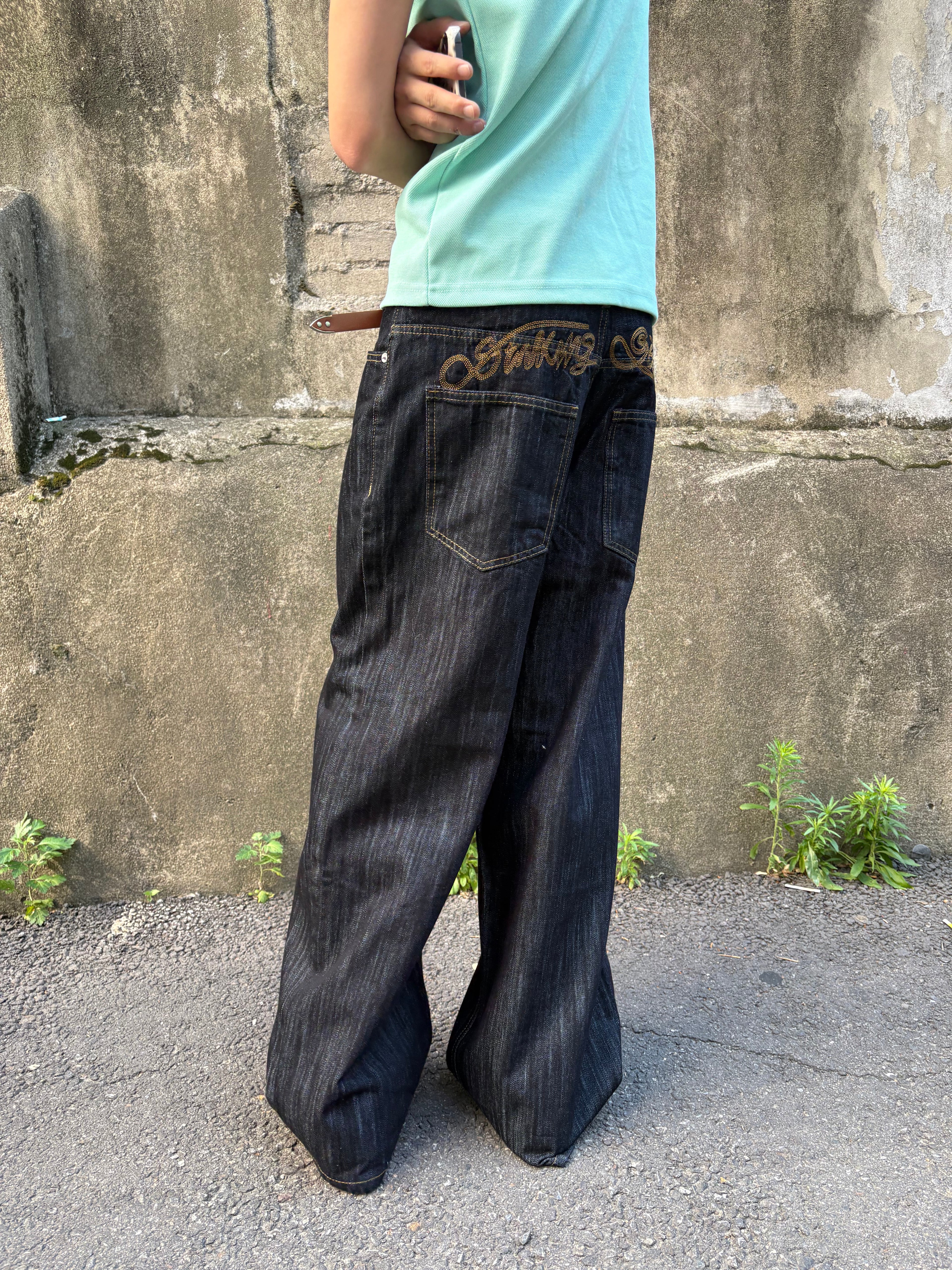 Script-Embroidered Selvedge Jeans