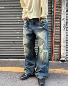 Washed Wide-Leg Denim Pants