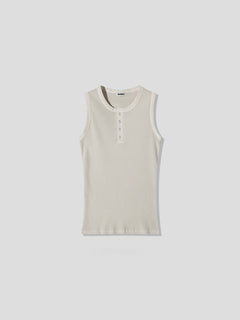 Pigment-Washed Ribbed Henley Tank Top