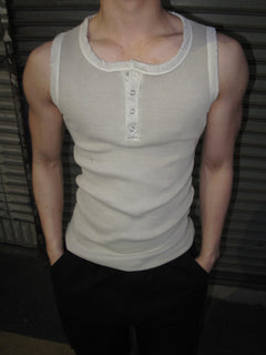 Pigment-Washed Ribbed Henley Tank Top