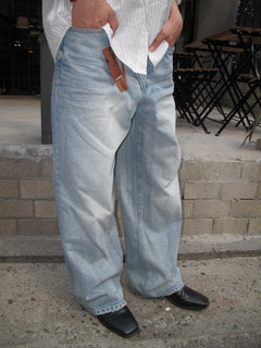 Washed Wide-Leg Denim Pants