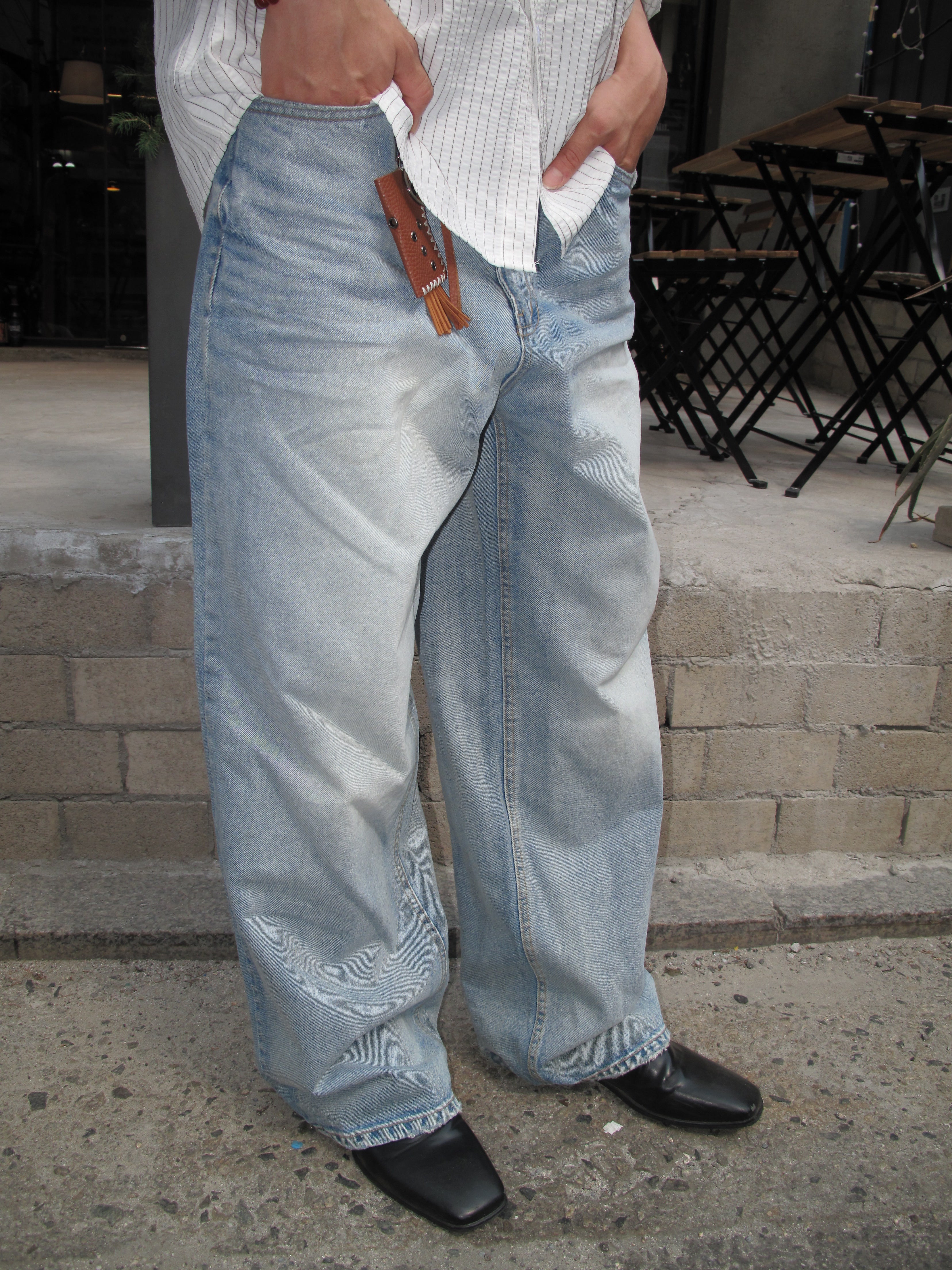 Washed Wide-Leg Denim Pants