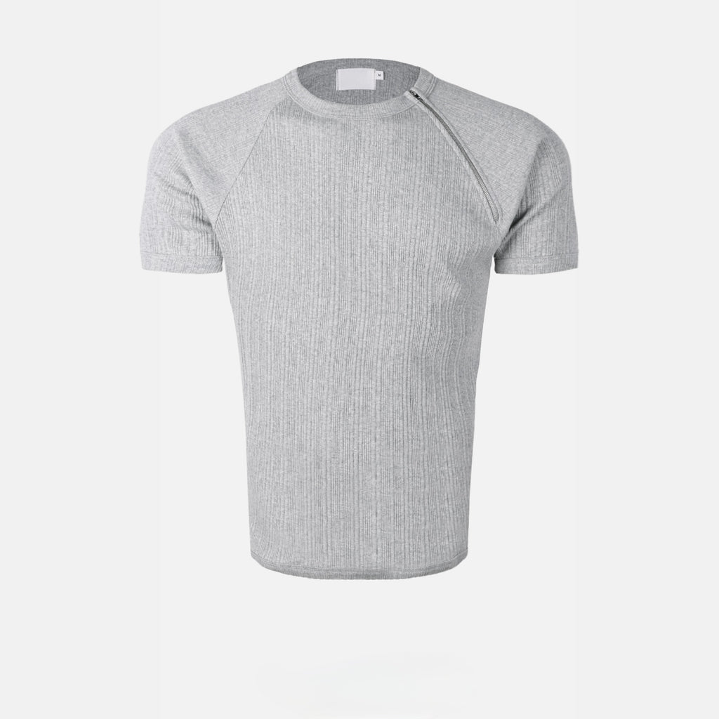 Side-Zip Ribbed Short Sleeve Knit Top