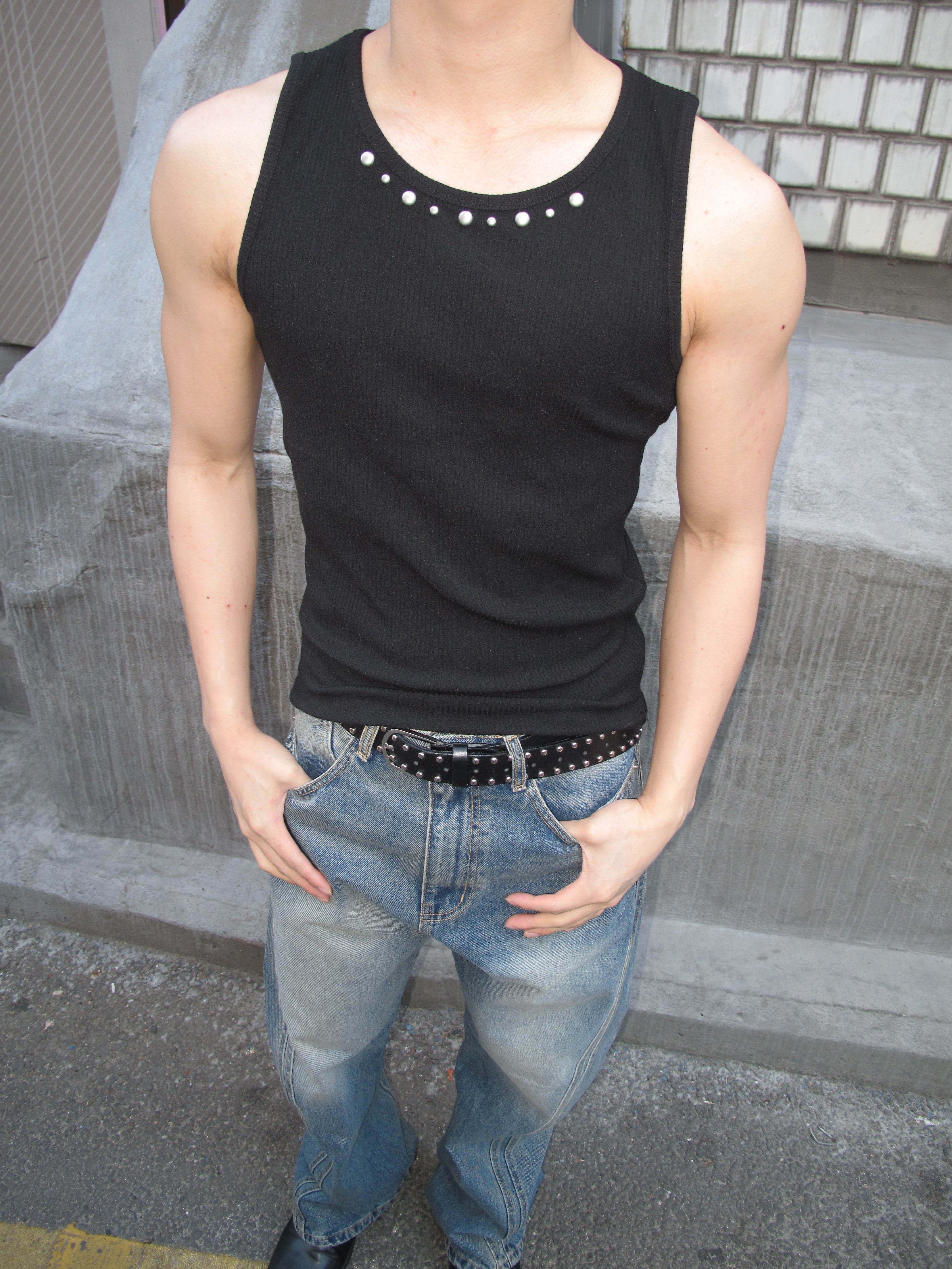 Studded Ribbed Sleeveless Tank Top