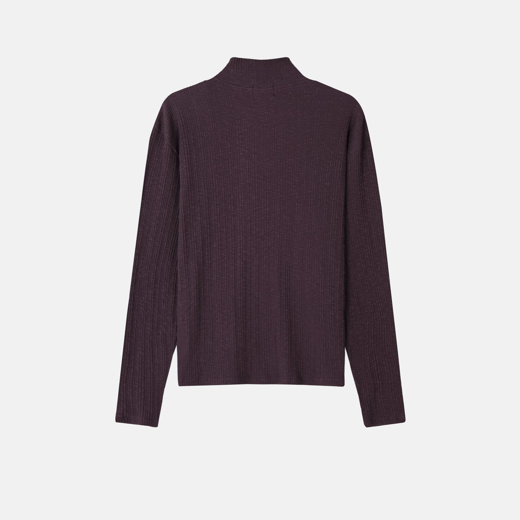 Ribbed Mock-Neck Zip Knit Top