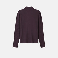 Ribbed Mock-Neck Zip Knit Top