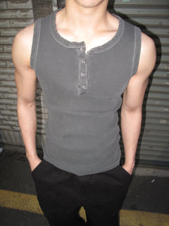 Pigment-Washed Ribbed Henley Tank Top