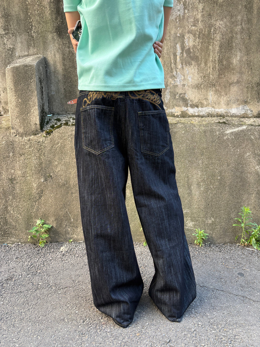 Script-Embroidered Selvedge Jeans
