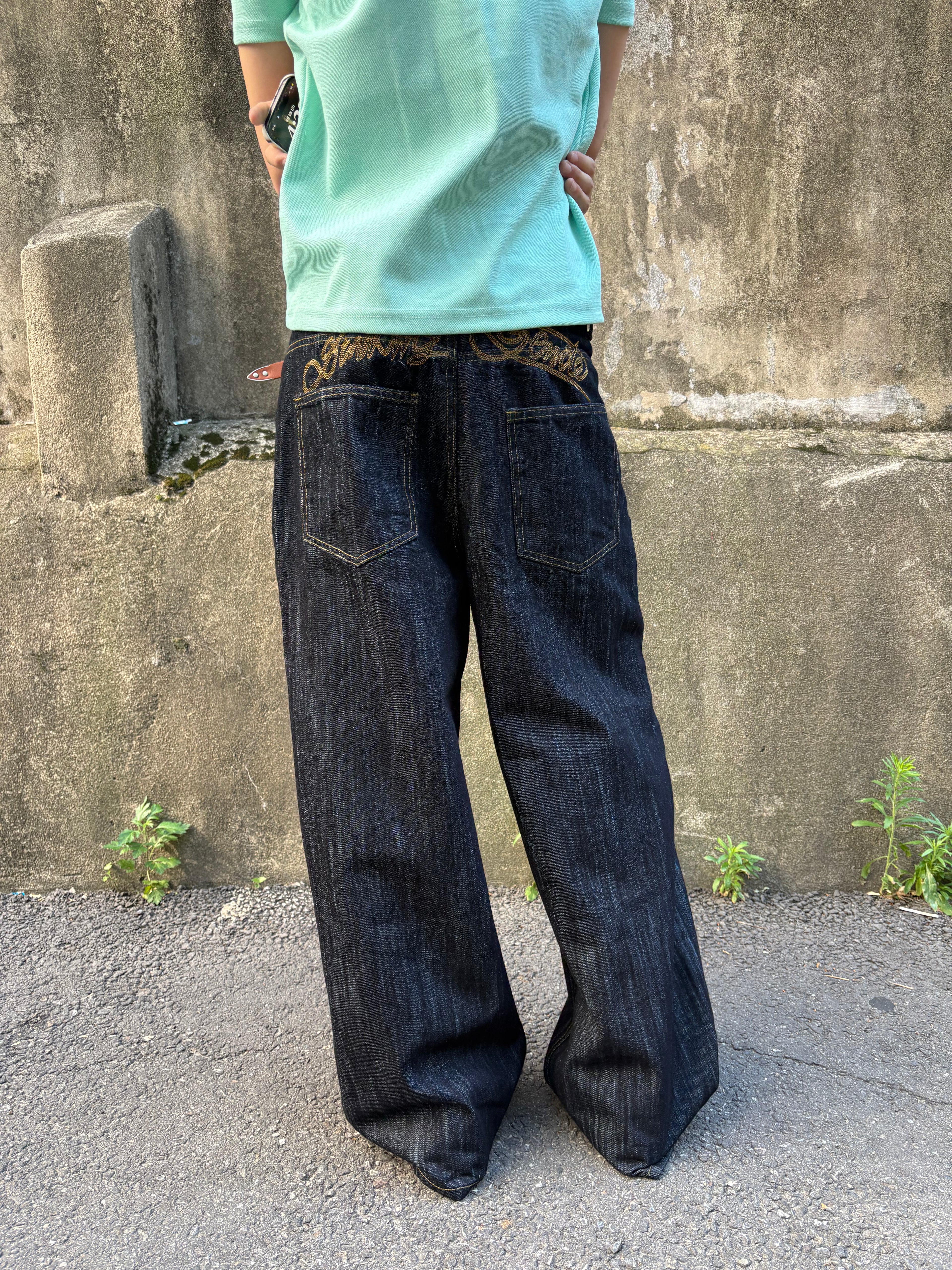 Script-Embroidered Selvedge Jeans