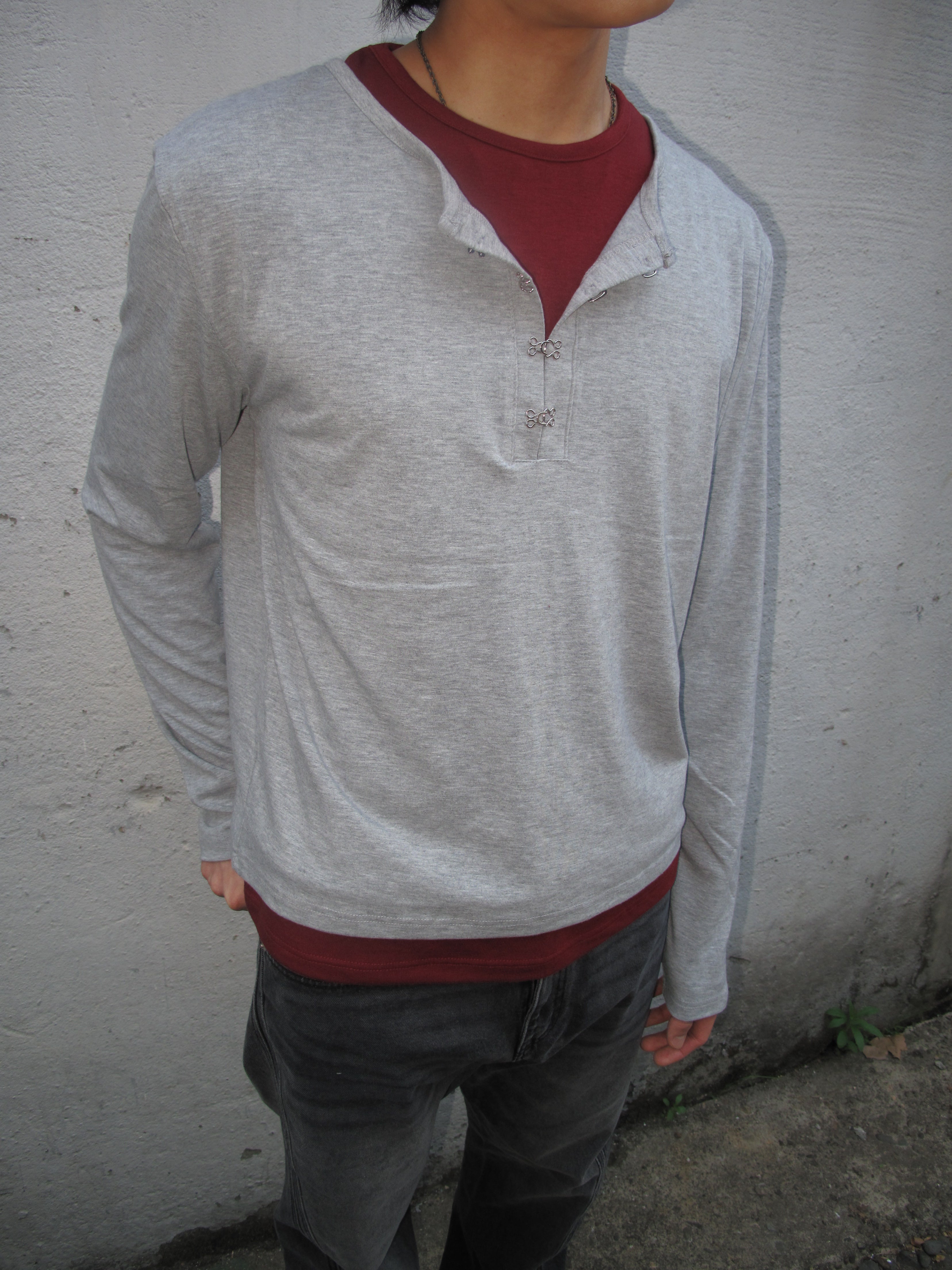 Buckle-Detail Layered Long Sleeve Top