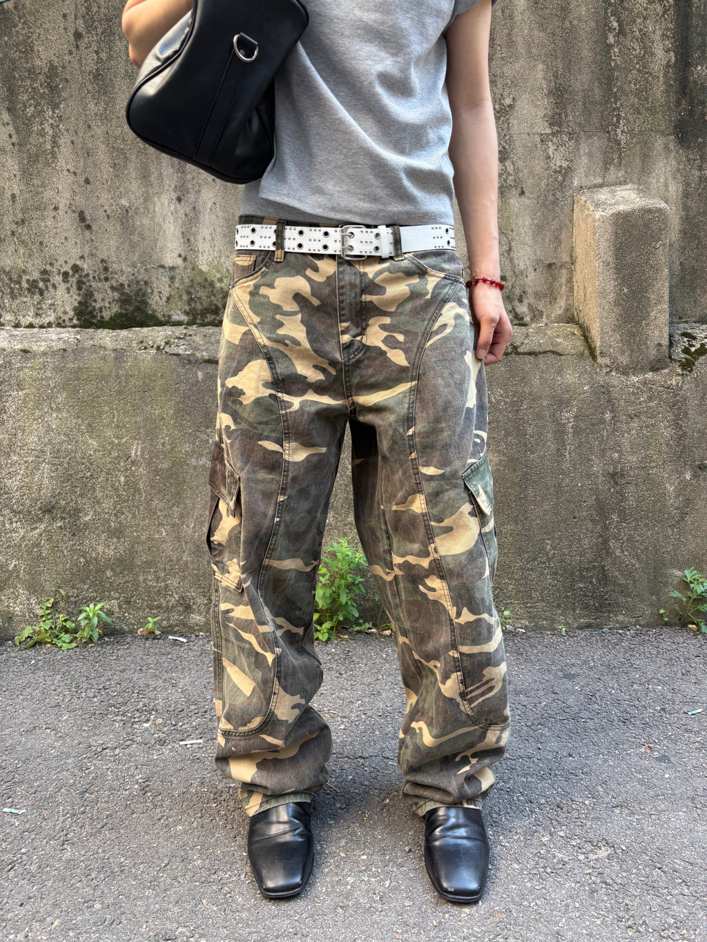 Washed Camo Panel Cargo Pants