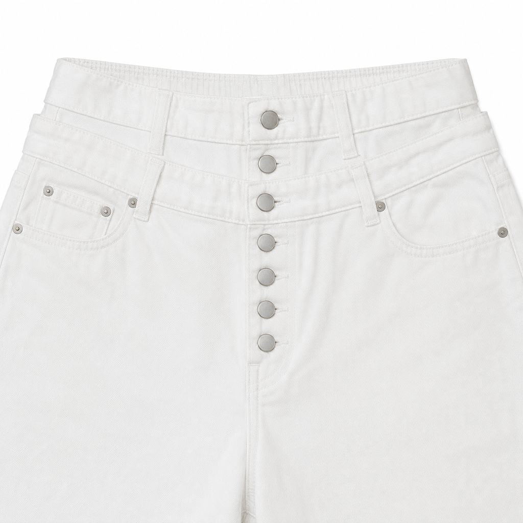 Button-Fly Layered Wide Cotton Pants