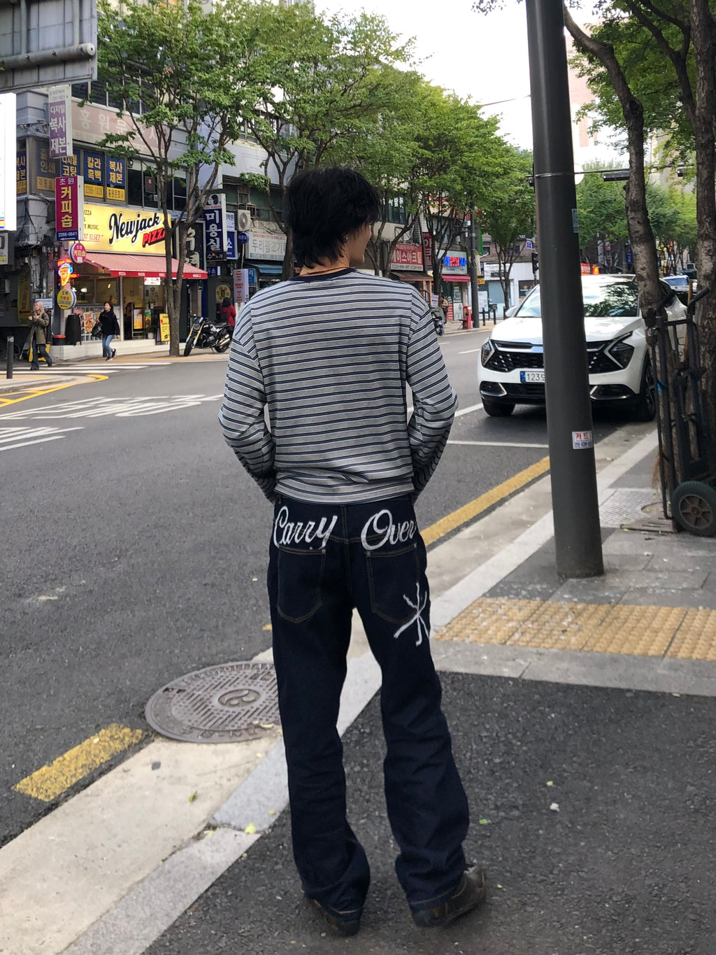 Carry Over Embroidery Wide Denim Pants