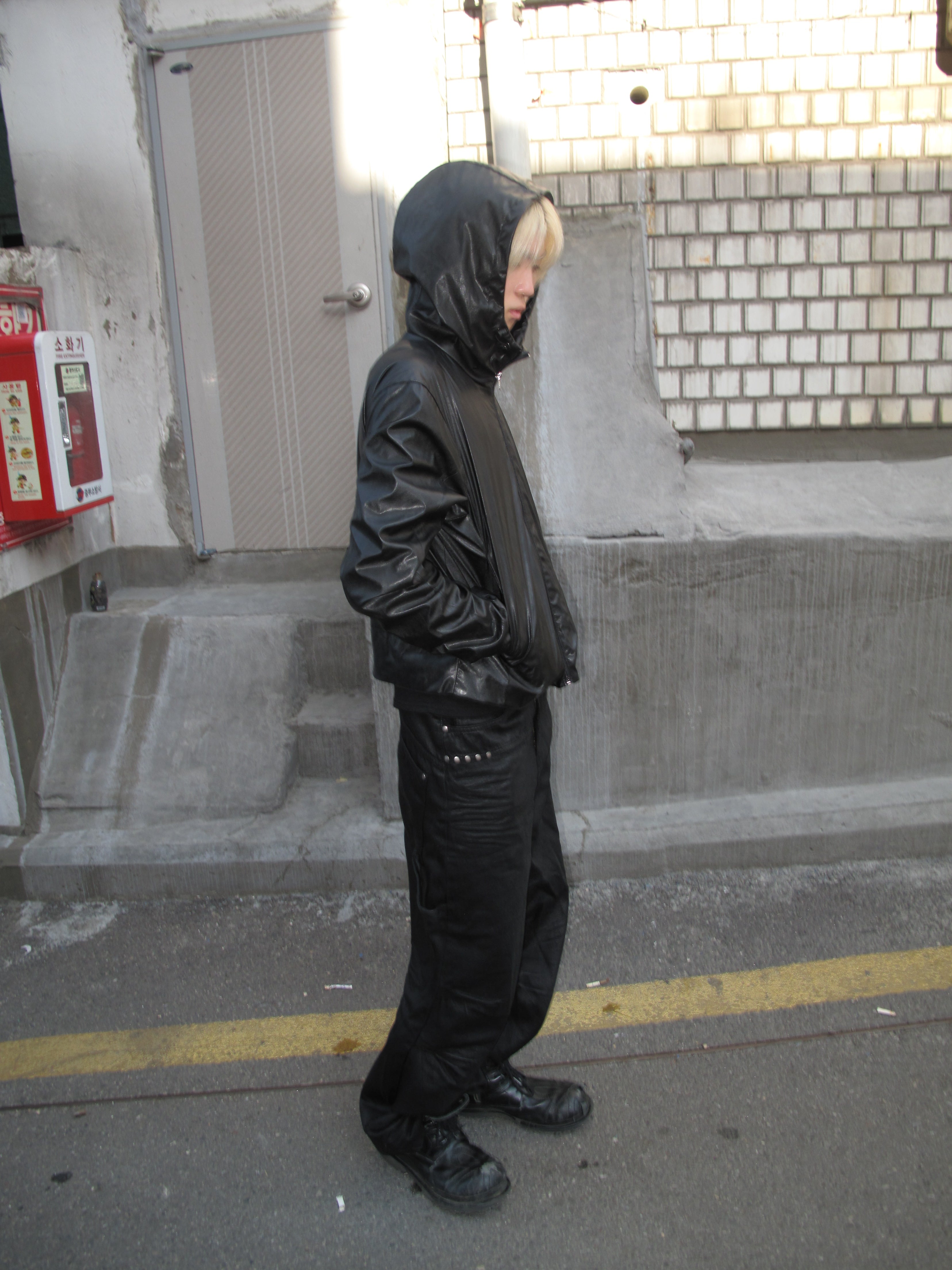 Hooded Faux Leather Zip Jacket