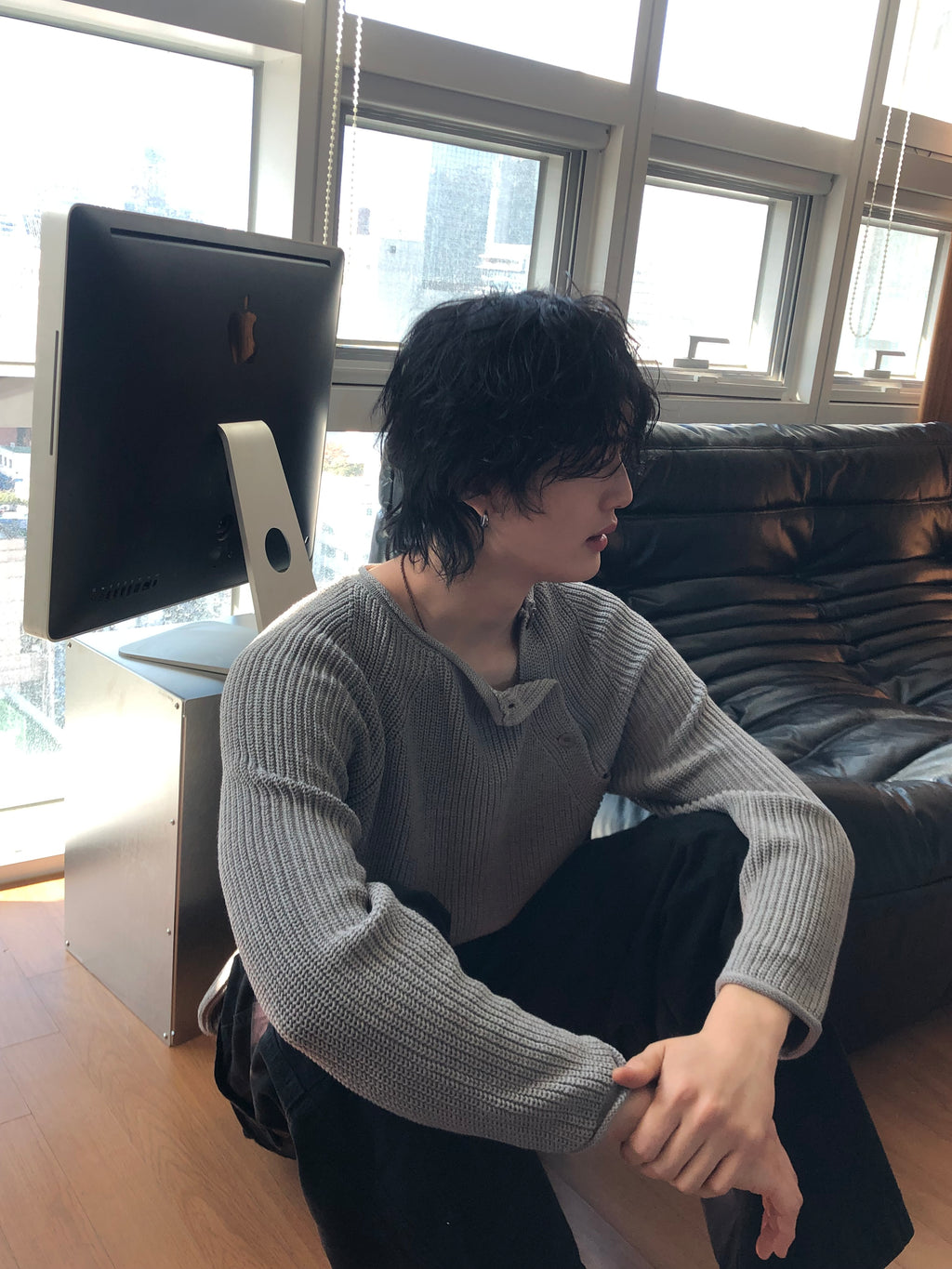 Cropped Bato Cut Henley Knit