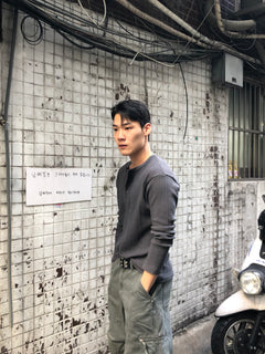 Slim Rib-Knit Henley Top(Gray)