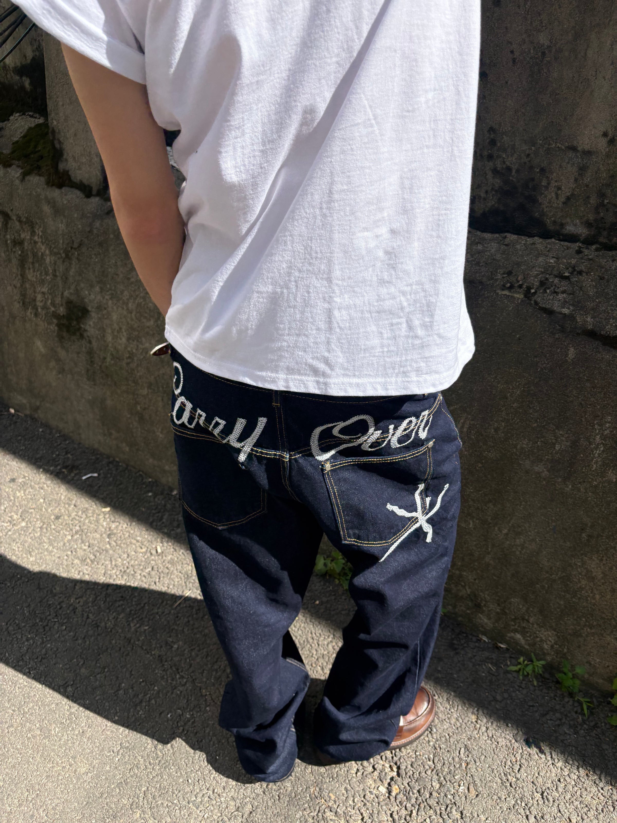 Carry Over Embroidery Wide Denim Pants
