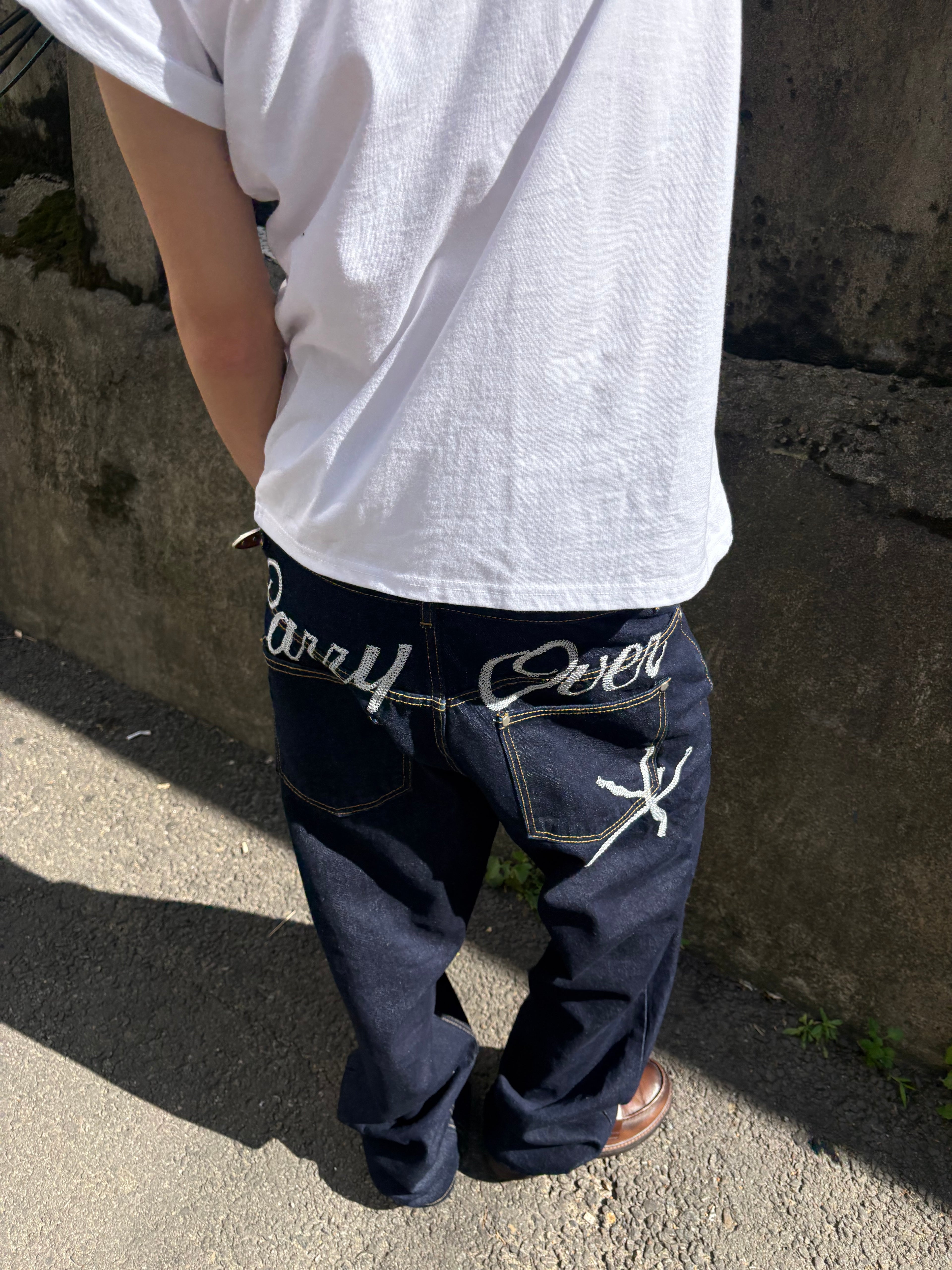 Carry Over Embroidery Wide Denim Pants