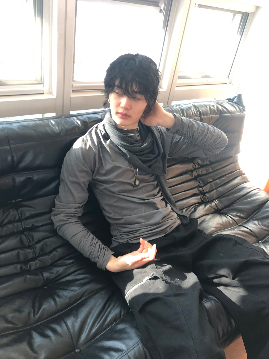 Soft Shirring Long Sleeve Top