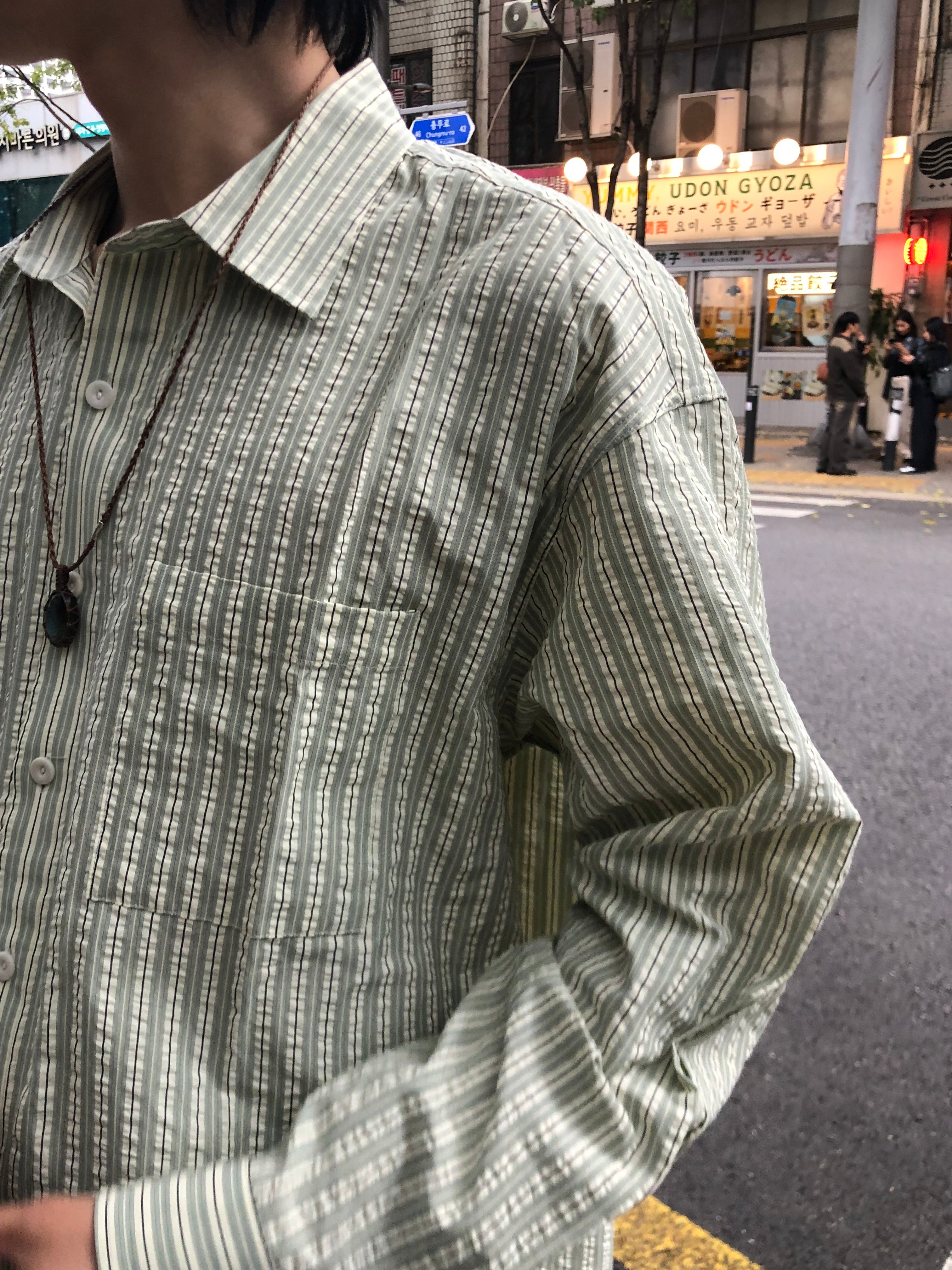 Taupe Seersucker Stripe Shirt