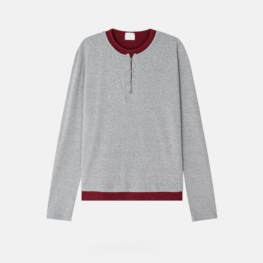 Buckle-Detail Layered Long Sleeve Top