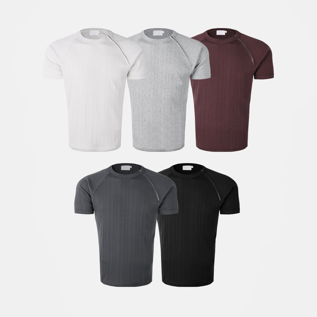 Side-Zip Ribbed Short Sleeve Knit Top
