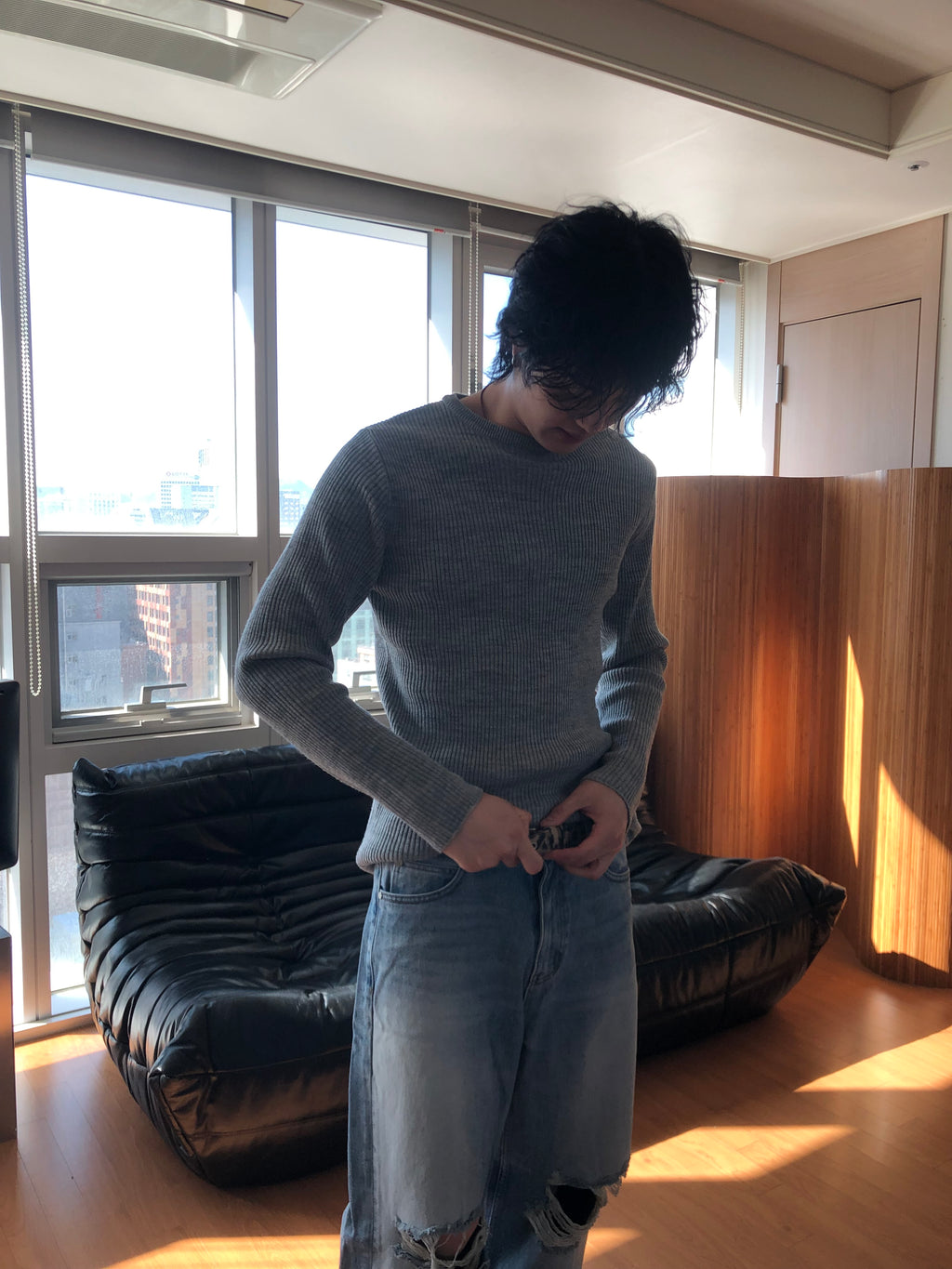 Ribbed Wool‑Blend Knit Sweater