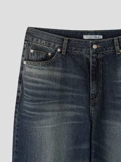 Washed Wide-Leg Denim Pants