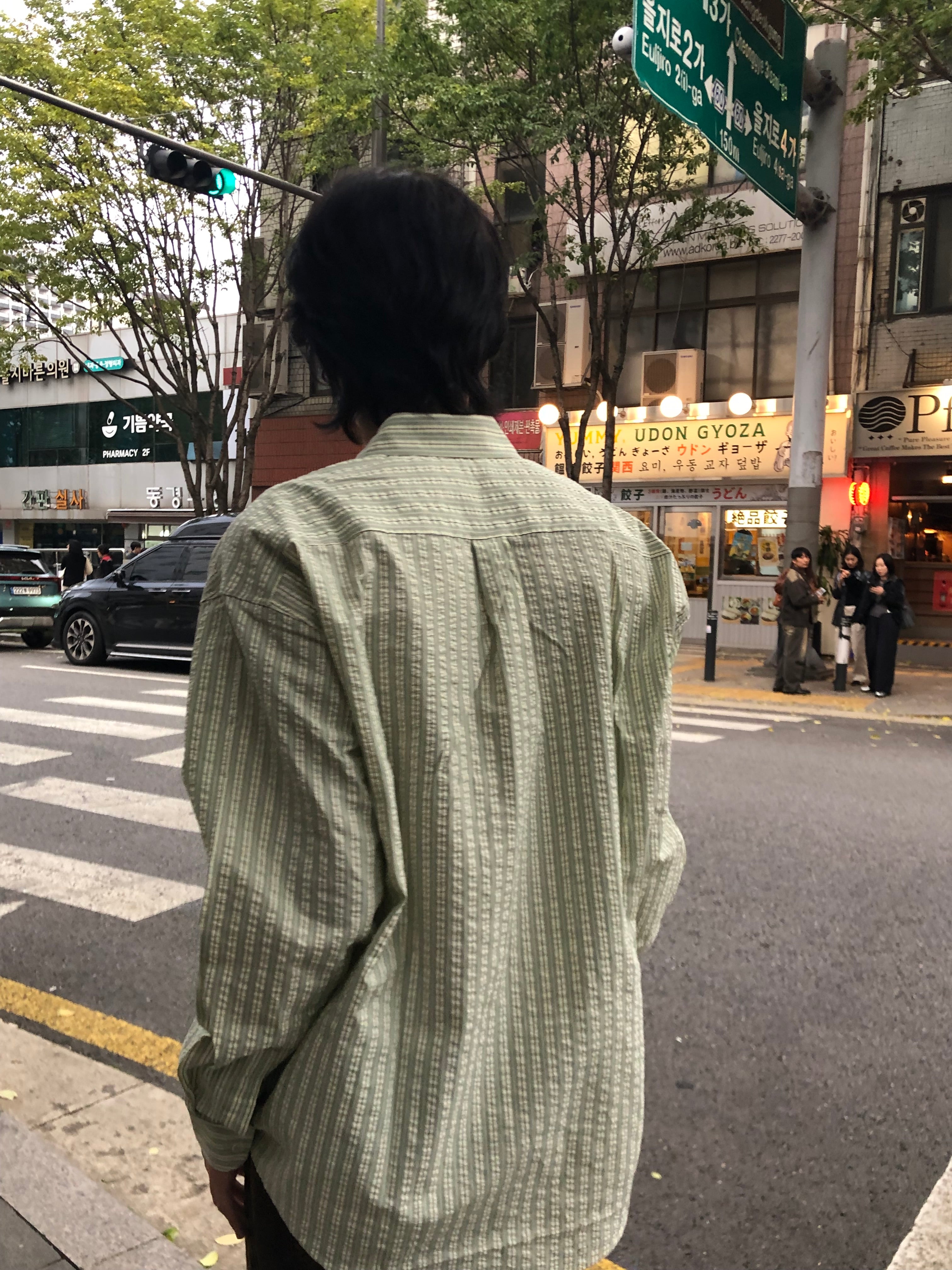 Taupe Seersucker Stripe Shirt