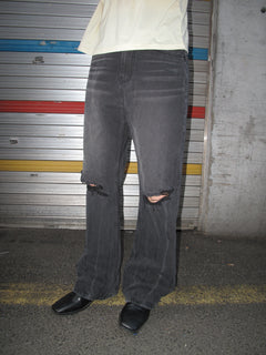Distressed Washed Black Wide-Flare Jeans